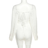 Women Sexy Off Shoulder Cutout Ripped Backless Knitting Bodycon Romper