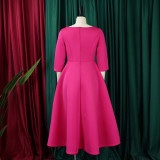Women's Summer Solid Color Swing Dress Chic Evening Dress