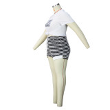 Striped Drawstring High Waist Shorts Sexy Fashion Casual Patchwork Plus Size Pants