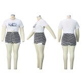 Striped Drawstring High Waist Shorts Sexy Fashion Casual Patchwork Plus Size Pants