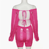 Women Sexy Off Shoulder Cutout Ripped Backless Knitting Bodycon Romper