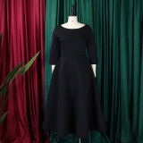 Women's Summer Solid Color Swing Dress Chic Evening Dress