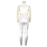 Hollow Mesh Hole See-Through Sexy Suit Mesh Patchwork Vest Trousers Two-piece Set