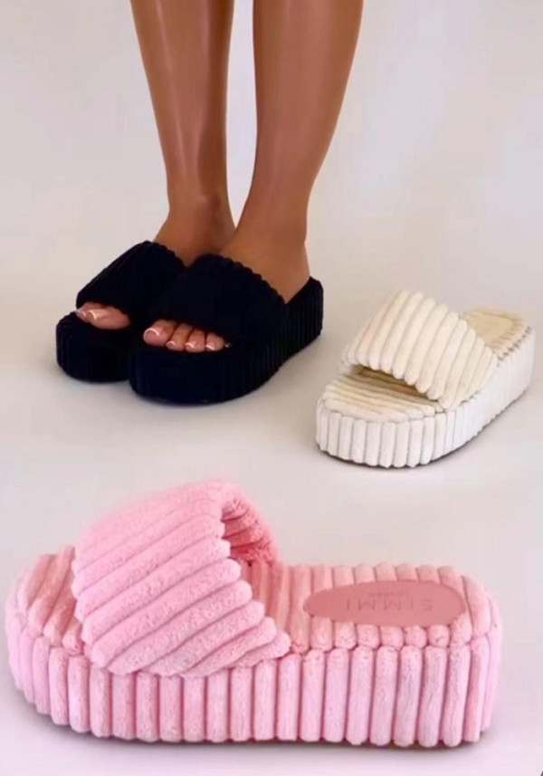 Plus Size Platform Outdoor Wear Fur Slipper