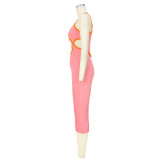 Women'S Solid Color Hollow Knitting Contrasting Color Straps Dress