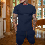 Summer Men'S Solid Color Short-Sleeved T-Shirt Shorts Sports Two Piece Suit