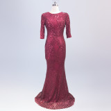 Long Sleeve Dress Women'S Sequin Slim Fit Mermaid Evening Long Gown