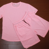 Summer Men'S Solid Color Short-Sleeved T-Shirt Shorts Sports Two Piece Suit