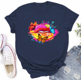 Multi-Color Butterfly Mouth Print Fashion Short Sleeve T-Shirt