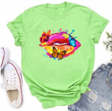 Multi-Color Butterfly Mouth Print Fashion Short Sleeve T-Shirt