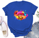 Multi-Color Butterfly Mouth Print Fashion Short Sleeve T-Shirt