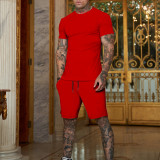 Summer Men'S Solid Color Short-Sleeved T-Shirt Shorts Sports Two Piece Suit