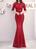 Long Sleeve Dress Women'S Sequin Slim Fit Mermaid Evening Long Gown