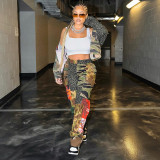 Summer Women'S Button Zipper Camouflage Straight Trousers Cargo Pants