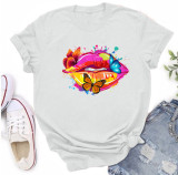 Multi-Color Butterfly Mouth Print Fashion Short Sleeve T-Shirt