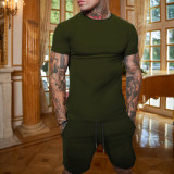 Summer Men'S Solid Color Short-Sleeved T-Shirt Shorts Sports Two Piece Suit