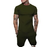 Summer Men'S Solid Color Short-Sleeved T-Shirt Shorts Sports Two Piece Suit