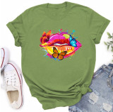 Multi-Color Butterfly Mouth Print Fashion Short Sleeve T-Shirt
