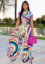 Fashion Printed Short-Sleeved Top Wide-Leg Pants Two Piece Set