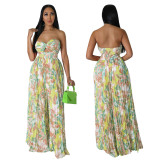 Fashion Ladies Summer Sexy Low Back Print Wide Leg Jumpsuit