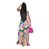 Fashion Printed Short-Sleeved Top Wide-Leg Pants Two Piece Set