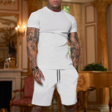 Summer Men'S Solid Color Short-Sleeved T-Shirt Shorts Sports Two Piece Suit