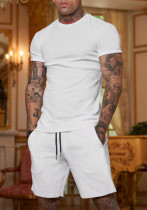 Summer Men'S Solid Color Short-Sleeved T-Shirt Shorts Sports Two Piece Suit