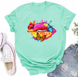 Multi-Color Butterfly Mouth Print Fashion Short Sleeve T-Shirt