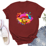 Multi-Color Butterfly Mouth Print Fashion Short Sleeve T-Shirt