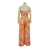 Fashion Ladies Summer Sexy Low Back Print Wide Leg Jumpsuit