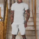 Summer Men'S Solid Color Short-Sleeved T-Shirt Shorts Sports Two Piece Suit