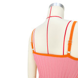 Women'S Solid Color Hollow Knitting Contrasting Color Straps Dress