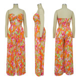 Fashion Ladies Summer Sexy Low Back Print Wide Leg Jumpsuit