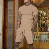 Summer Men'S Solid Color Short-Sleeved T-Shirt Shorts Sports Two Piece Suit