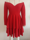 Women Sexy Elegant Deep V Neck Long Sleeve Princess Dress Evening Dress