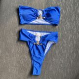 Cutout High Waist Sexy Strapless Two Pieces  Bikini Swimsuit