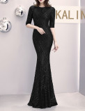 Long Sleeve Dress Women'S Sequin Slim Fit Mermaid Evening Long Gown