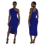 Women Sexy Slash Shoulder Sleeveless Slit Dress