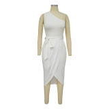 Women Sexy Slash Shoulder Sleeveless Slit Dress