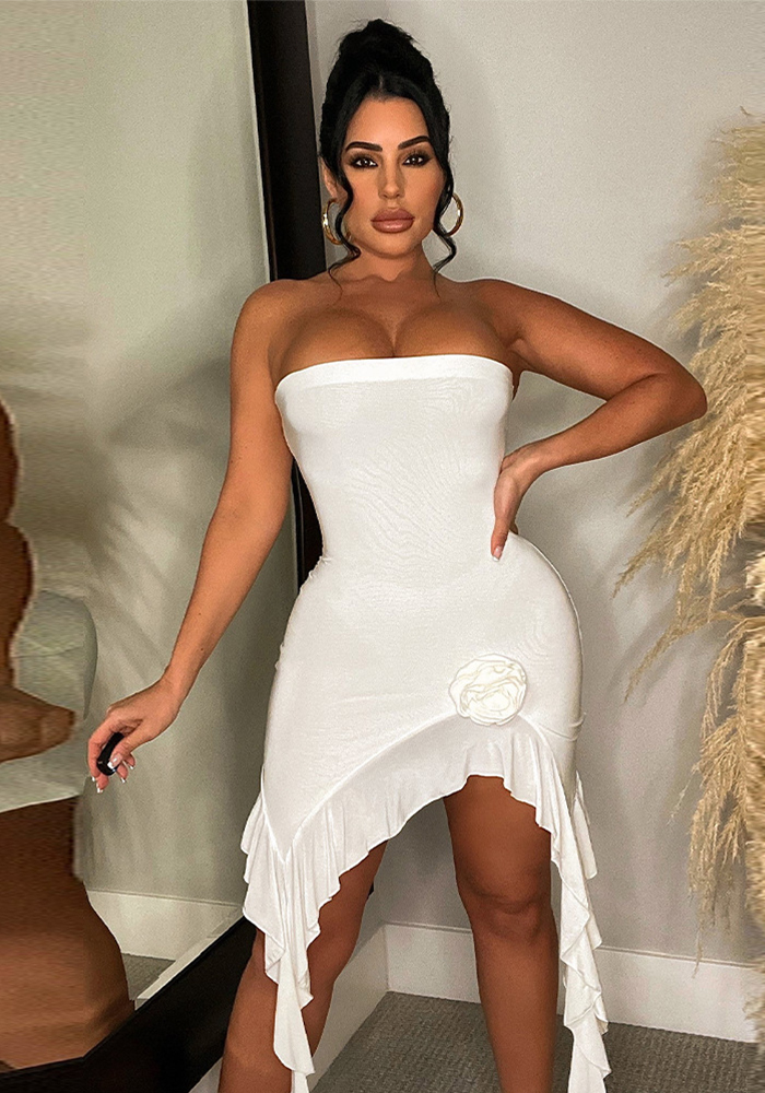 Floral Ruffle Strapless Dress for Summer Events