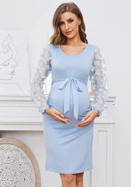 Women Floral Long Sleeve Round Neck Maxi Dress