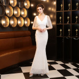 Women Fringed Sequin Formal Party Elegant Mermaid Evening Dress
