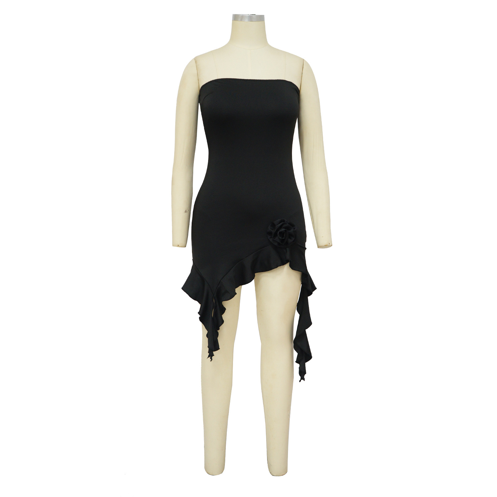 Floral Ruffle Strapless Dress for Summer Events