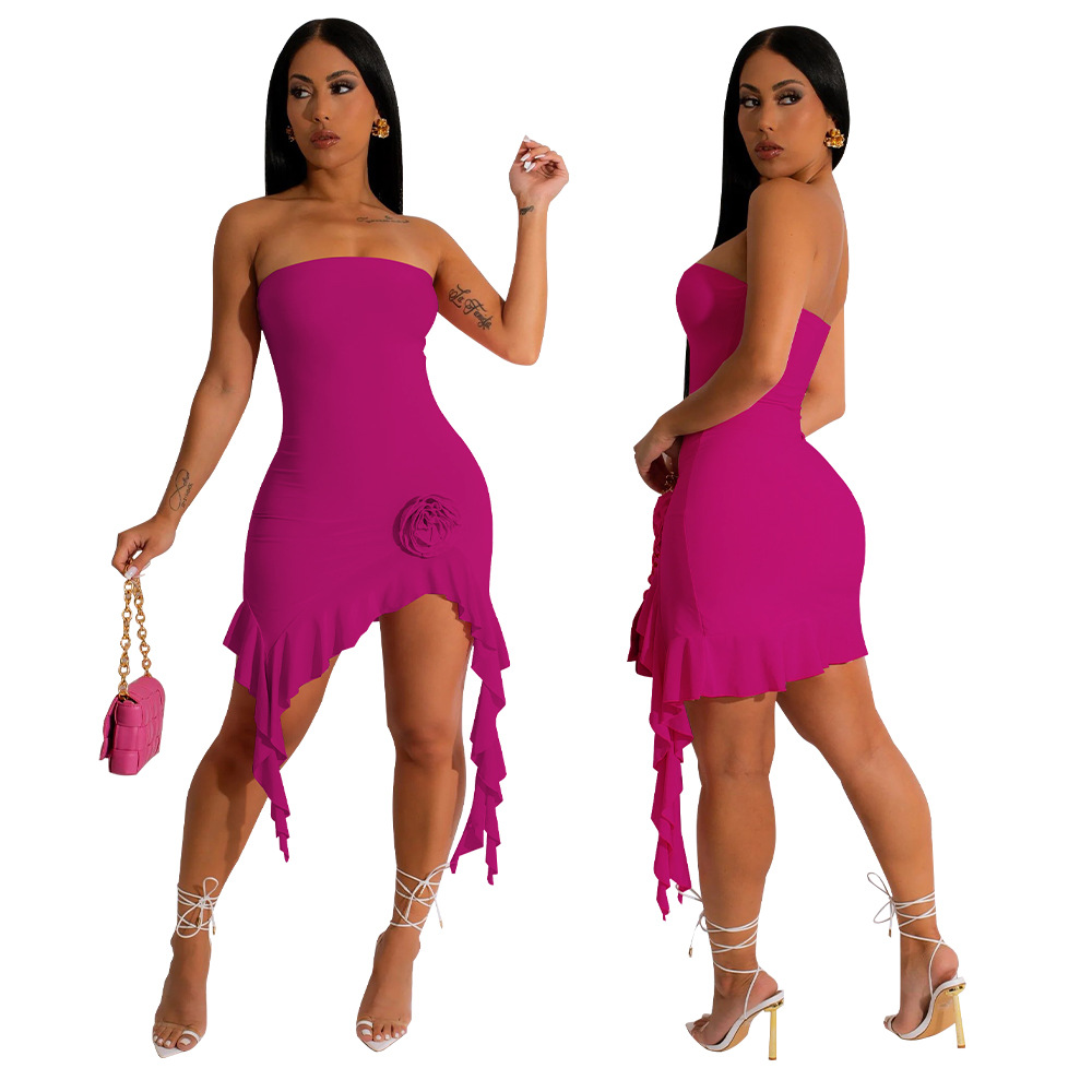 Floral Ruffle Strapless Dress for Summer Events