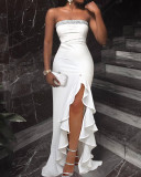 Women Strapless Ruffle Maxi Dress