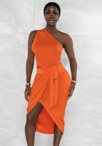 Women Sexy Slash Shoulder Sleeveless Slit Dress Women Sexy Slash Shoulder Sleeveless Slit Dress