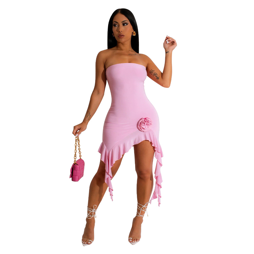 Floral Ruffle Strapless Dress for Summer Events