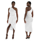 Women Sexy Slash Shoulder Sleeveless Slit Dress