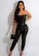 Women Fall/Winter Strapless Folded Zipper pu Leather Jumpsuit