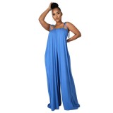 Solid Color Summer Sleeveless Slim Waist Wrapped Breast Loose Wide Leg Women's Jumpsuit